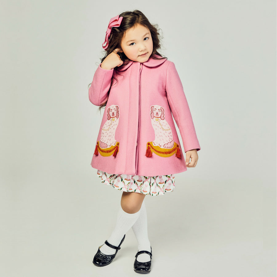 Pink Dog coat on Model 