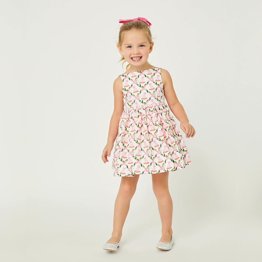 Retiring Style Size 7 and 8: Bow Back Dress in Buffy and Muffy Print: Little Goodall + Willa Heart Collection