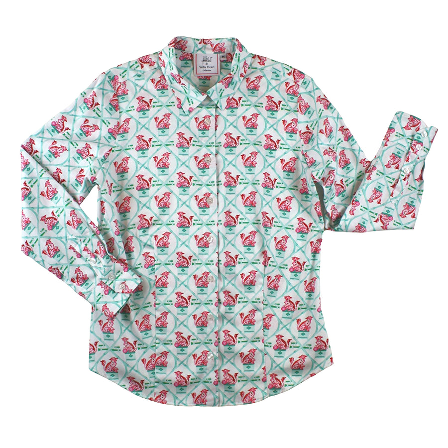 Ladies Classic Shirt in Willa Heart Foo Dog Print