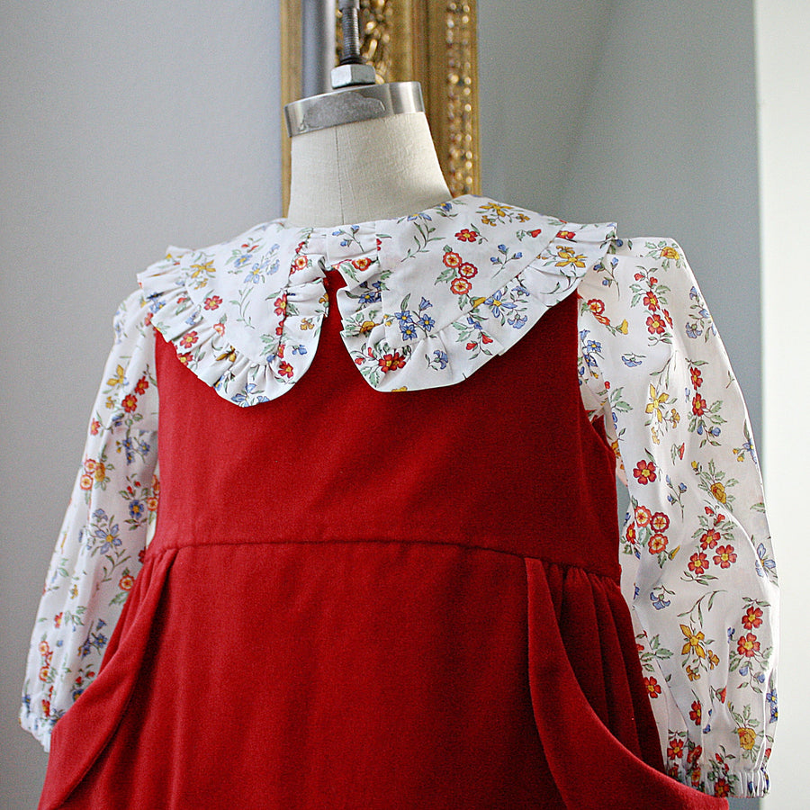Red Velveteen Dress with Edith Rose Liberty London Blouse