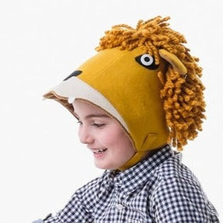 side view of lion hat on model