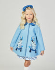 Girls Blue Wool Coat with two dogs