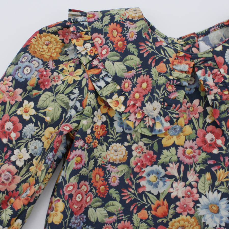 Navy Velveteen Dress with Heirloom Floral Liberty London Blouse