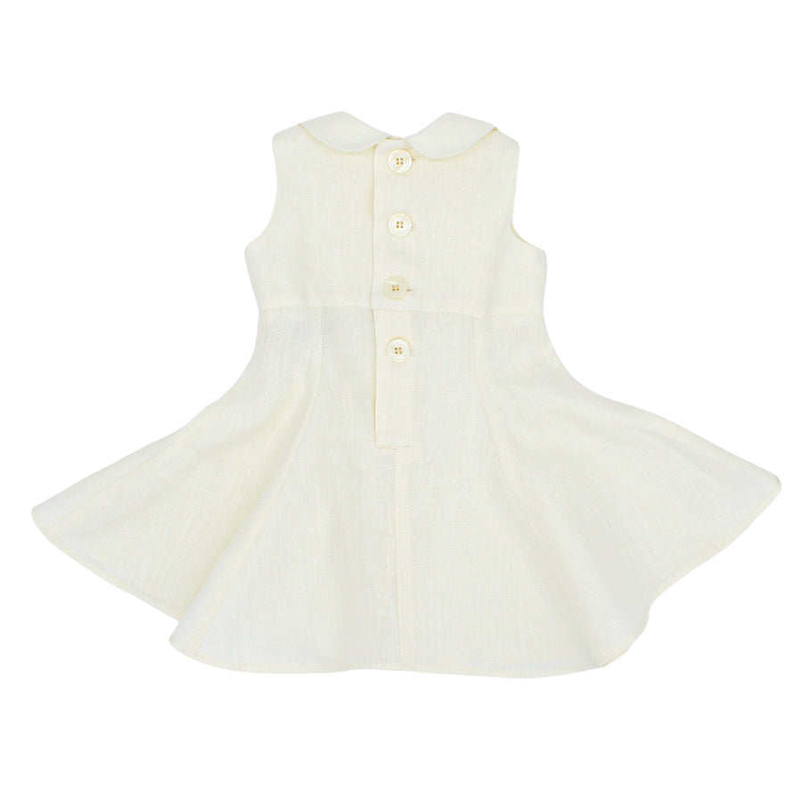 girls ivory linen party dress with buttons on the back - back view