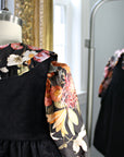 Black Velveteen Dress with Stately Bouquet Liberty London Blouse