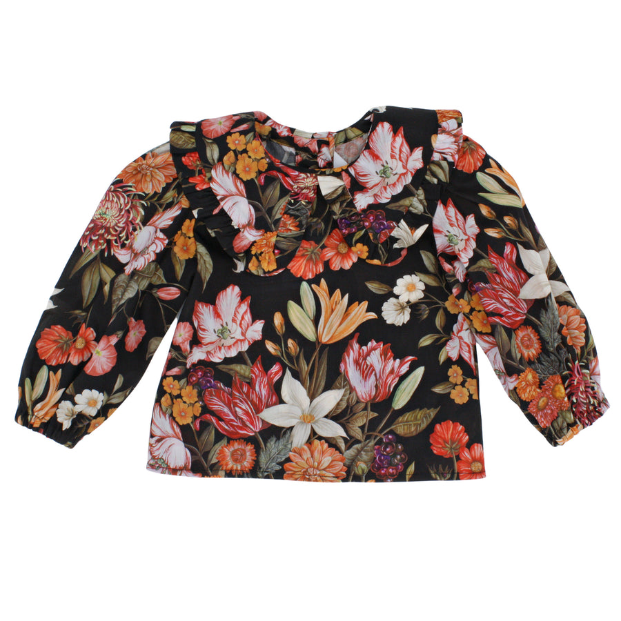 Black Velveteen Dress with Stately Bouquet Liberty London Blouse