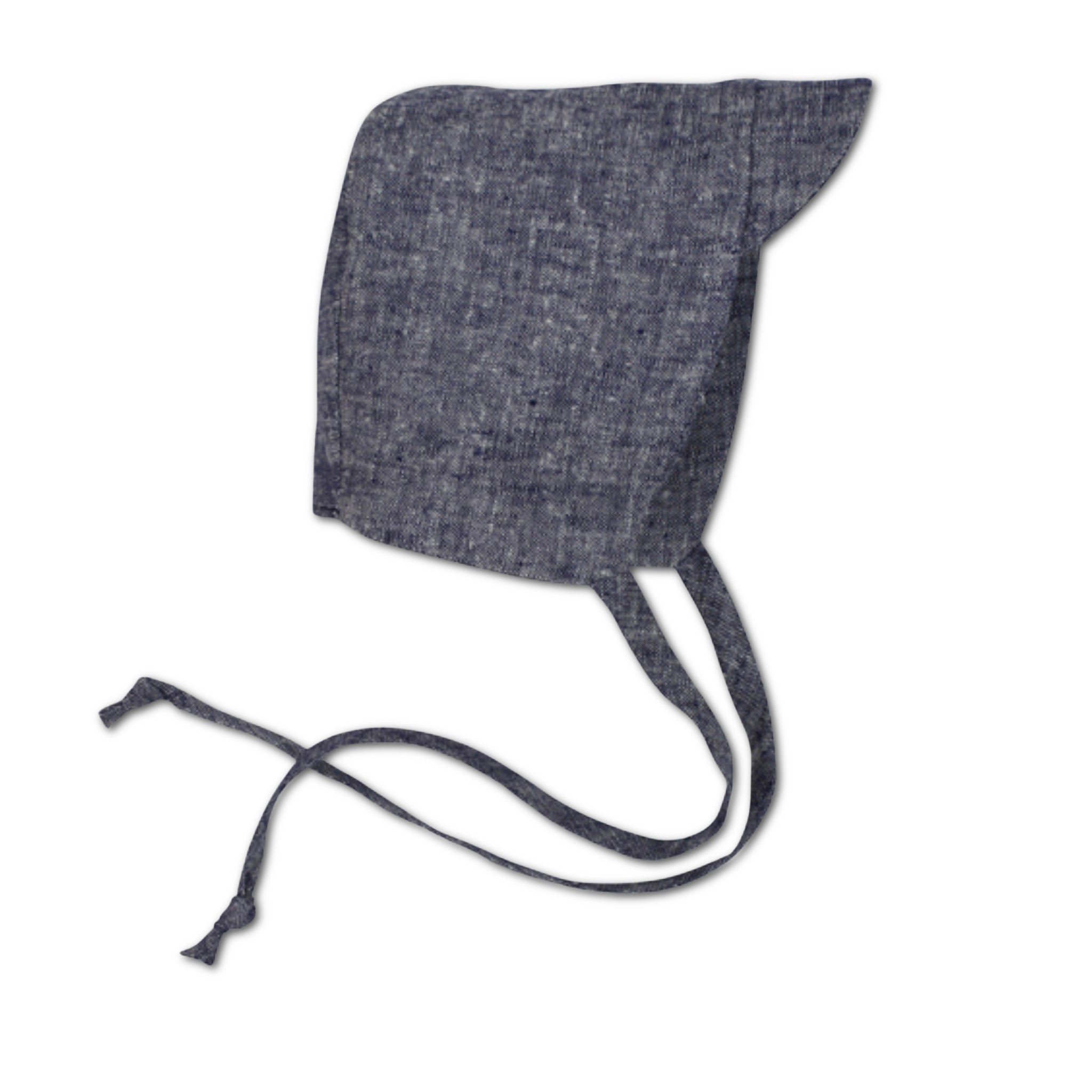 Indigo Scout Bonnet made of linen with a visor and tie straps for babies.