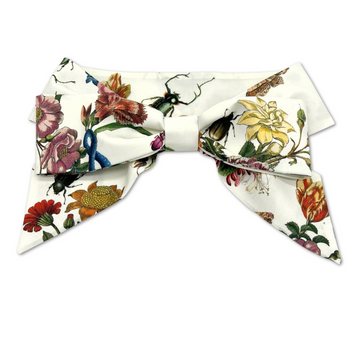 Ivory floral Middy Bow hatband with botanical print and removable Velcro closure
