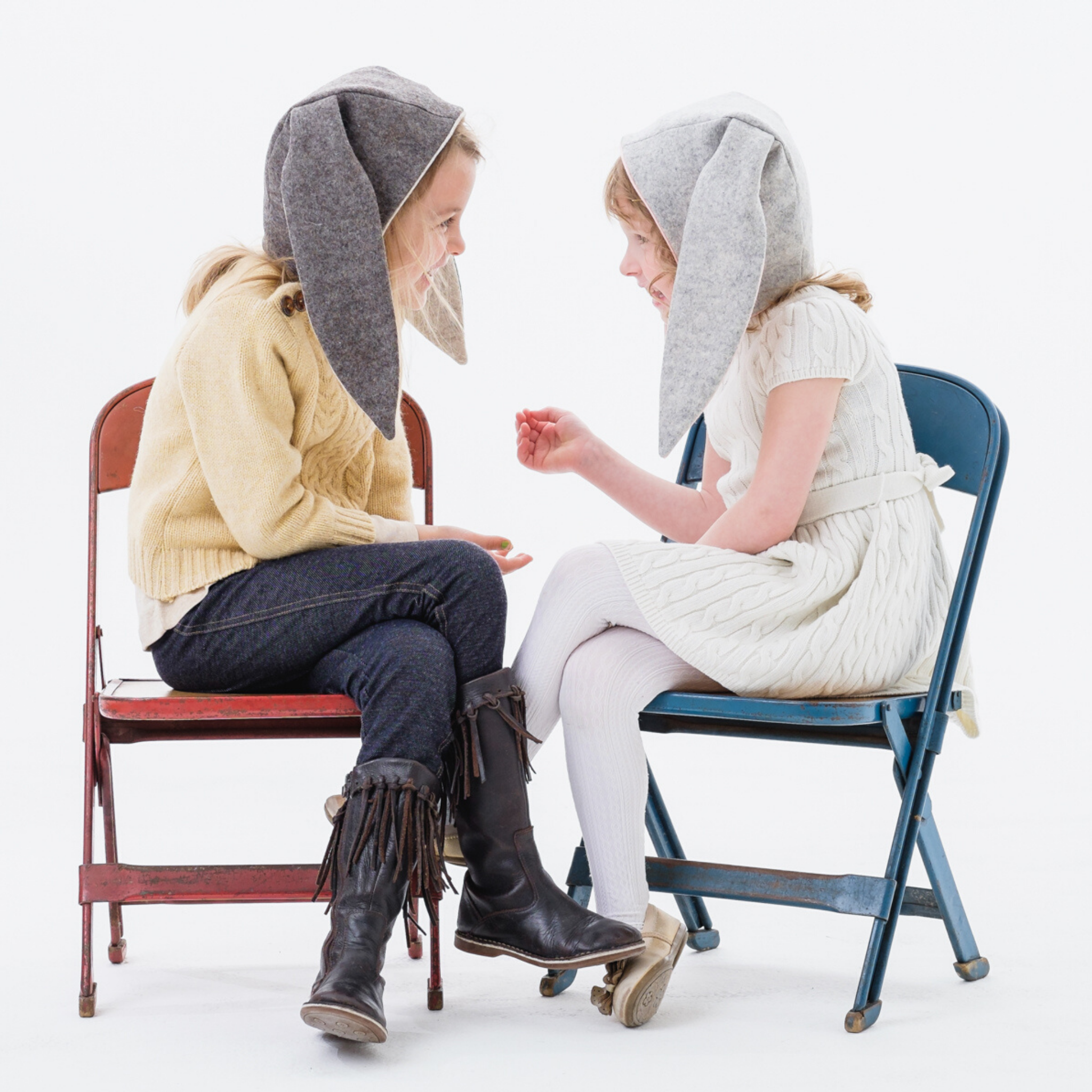 Luxe Grey Bunny Hat with floppy ears, crafted from Merino wool and lined with soft fleece for warmth