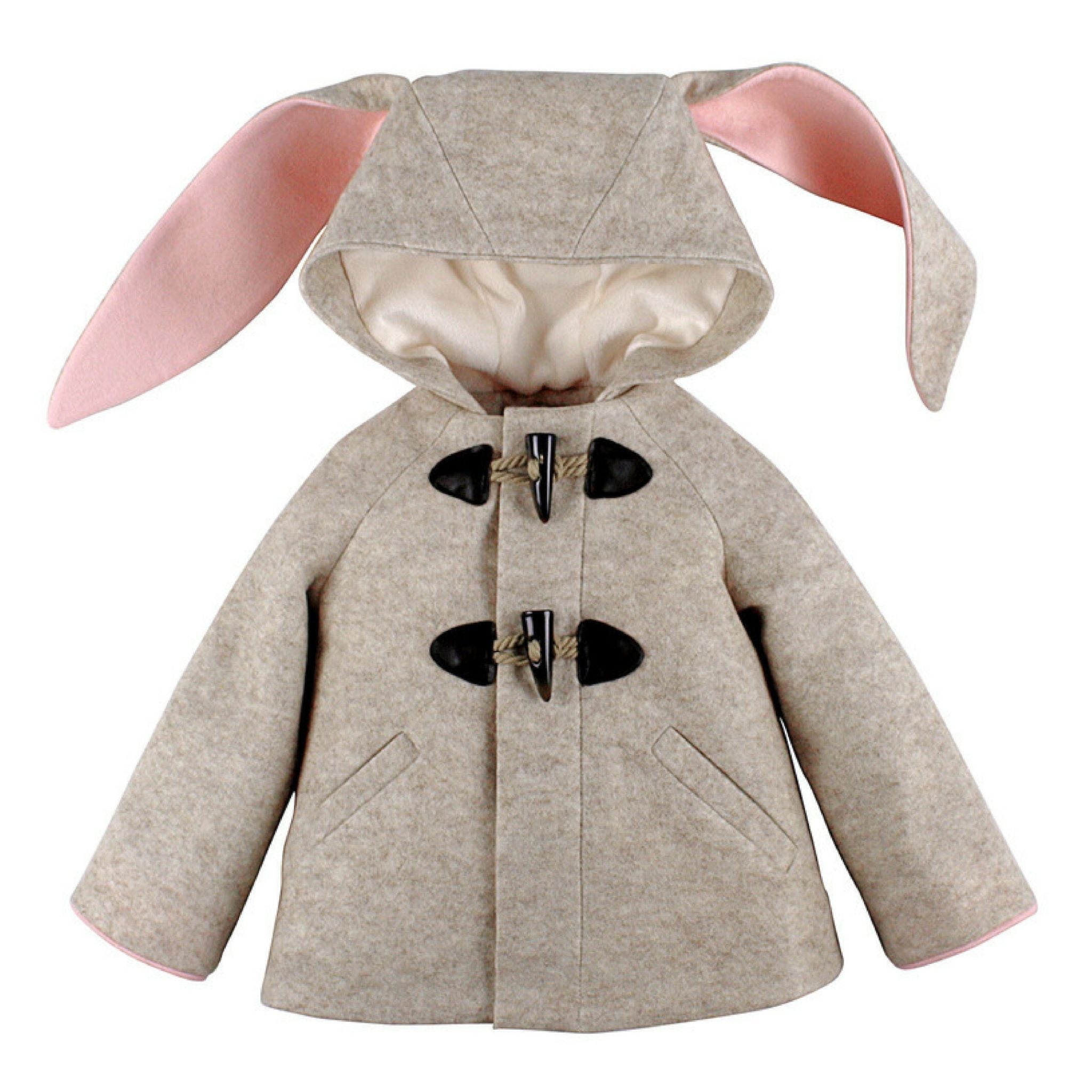 Little Goodall Snowshoe Rabbit Coat – Merino wool toddler and kids' jacket with bunny ear hood, toggle fasteners, and soft faux fur lining